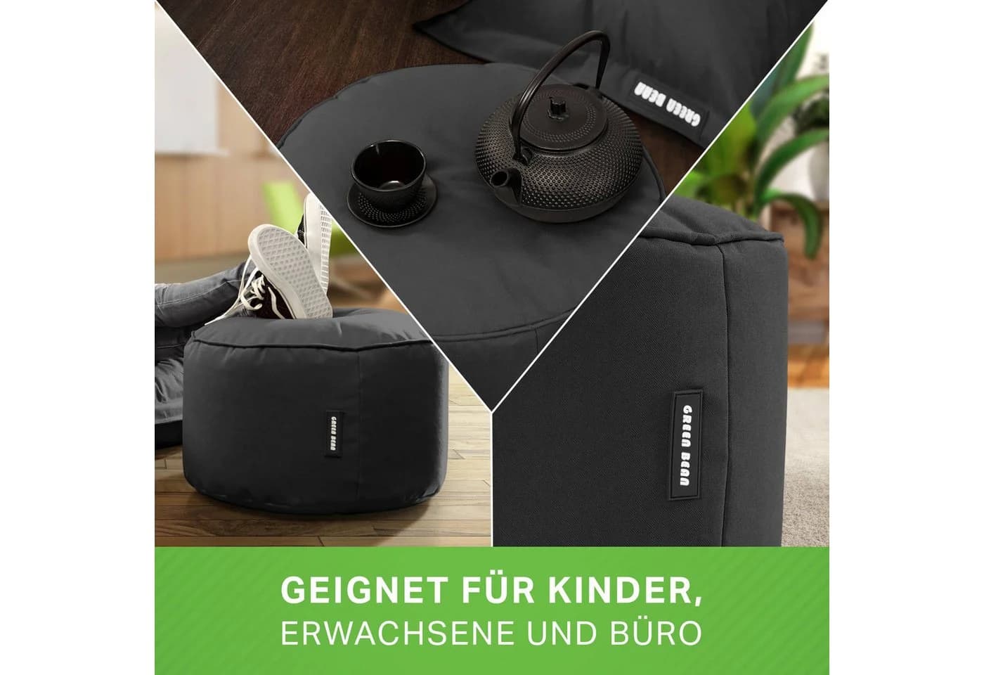 Green Bean Pouf Stay Sitzsack-Hocker Schwarz EPS-Perlen