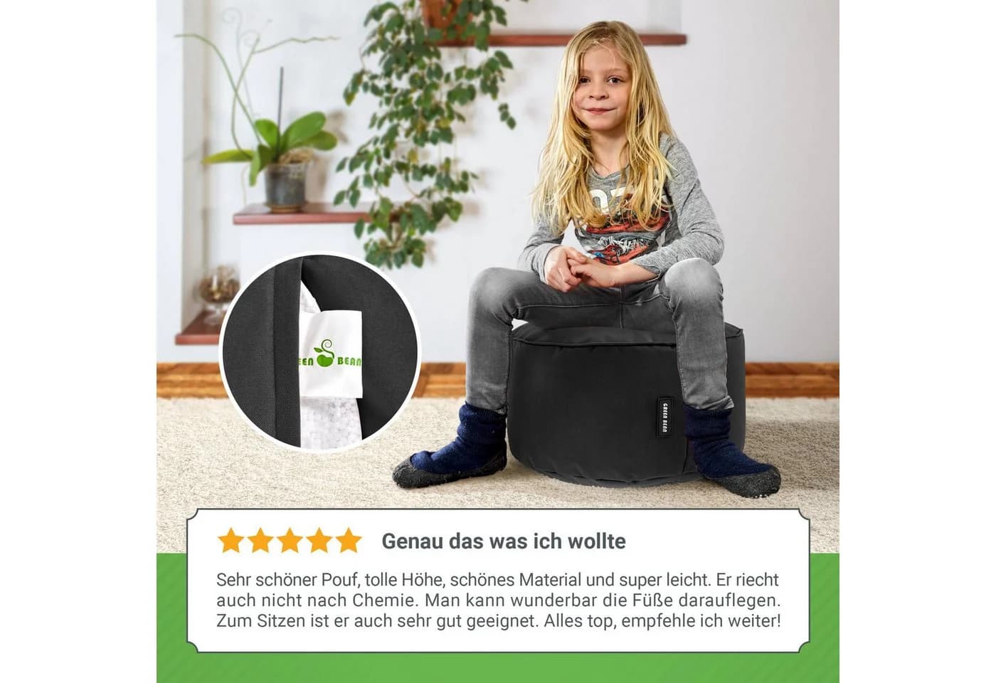 Green Bean Pouf Stay Sitzsack-Hocker Schwarz EPS-Perlen - Bild 3