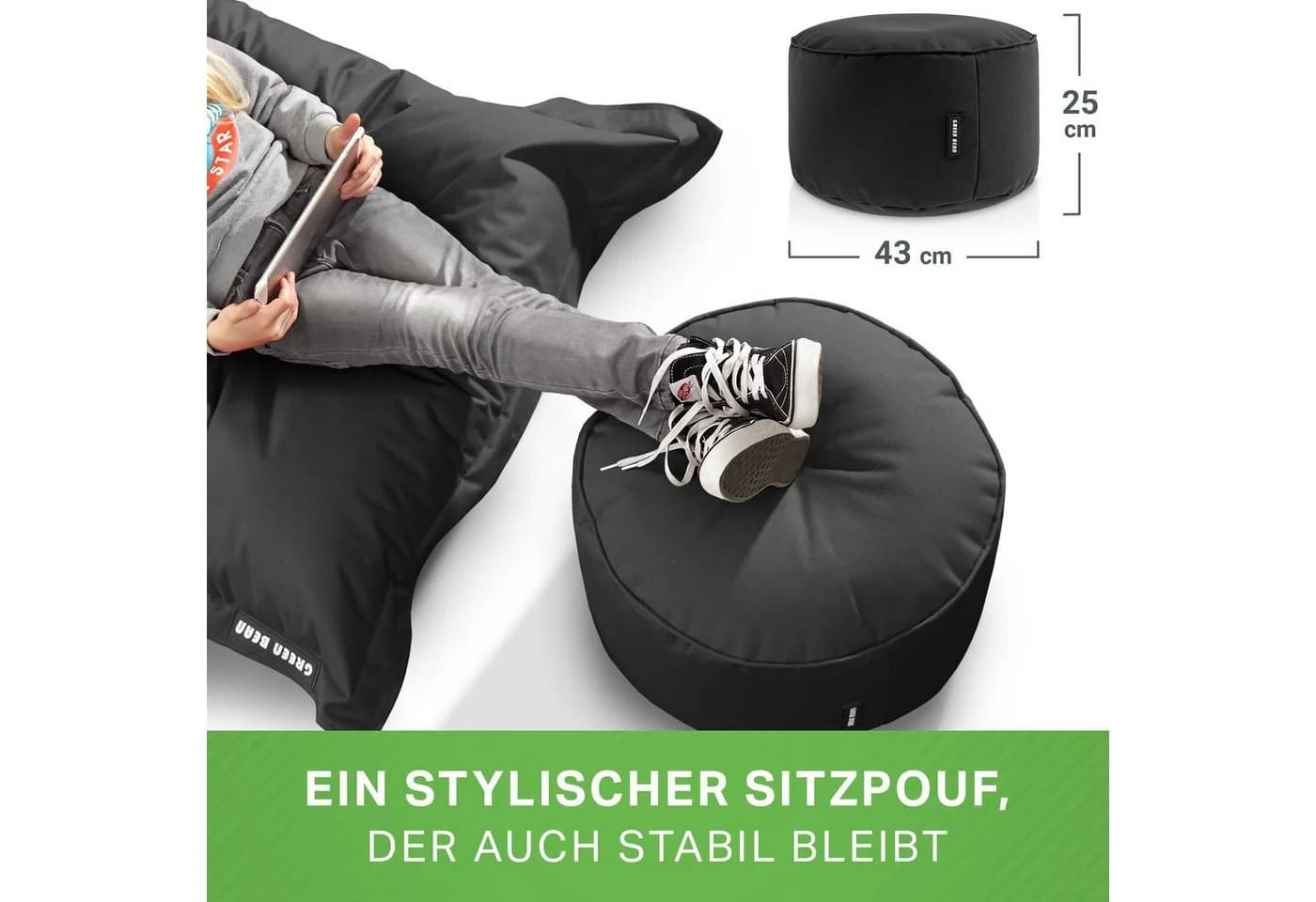 Green Bean Pouf Stay Sitzsack-Hocker Schwarz EPS-Perlen - Bild 4