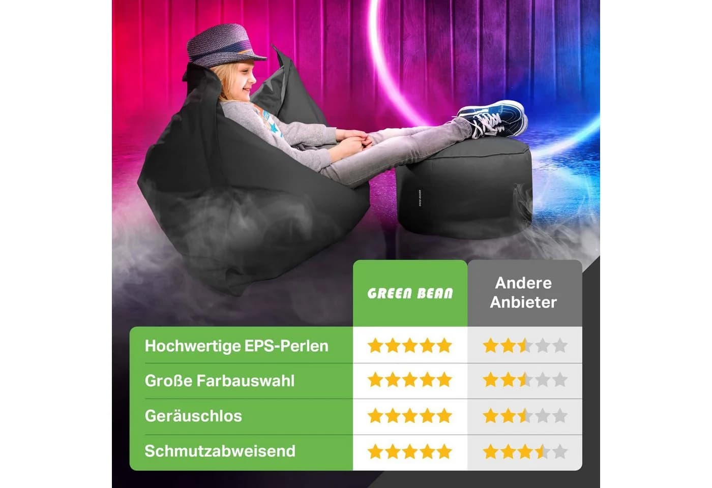 Green Bean Pouf Stay Sitzsack-Hocker Schwarz EPS-Perlen - Bild 5