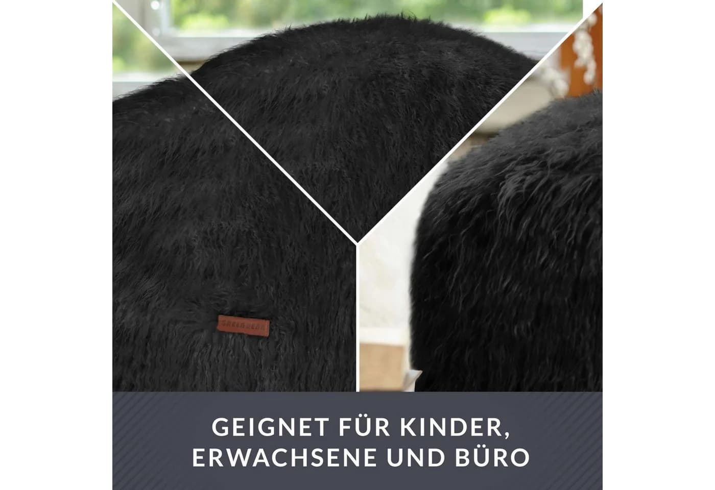 Green Bean Pouf Sitzsack-Hocker Fell-Optik Schwarz - Bild 3