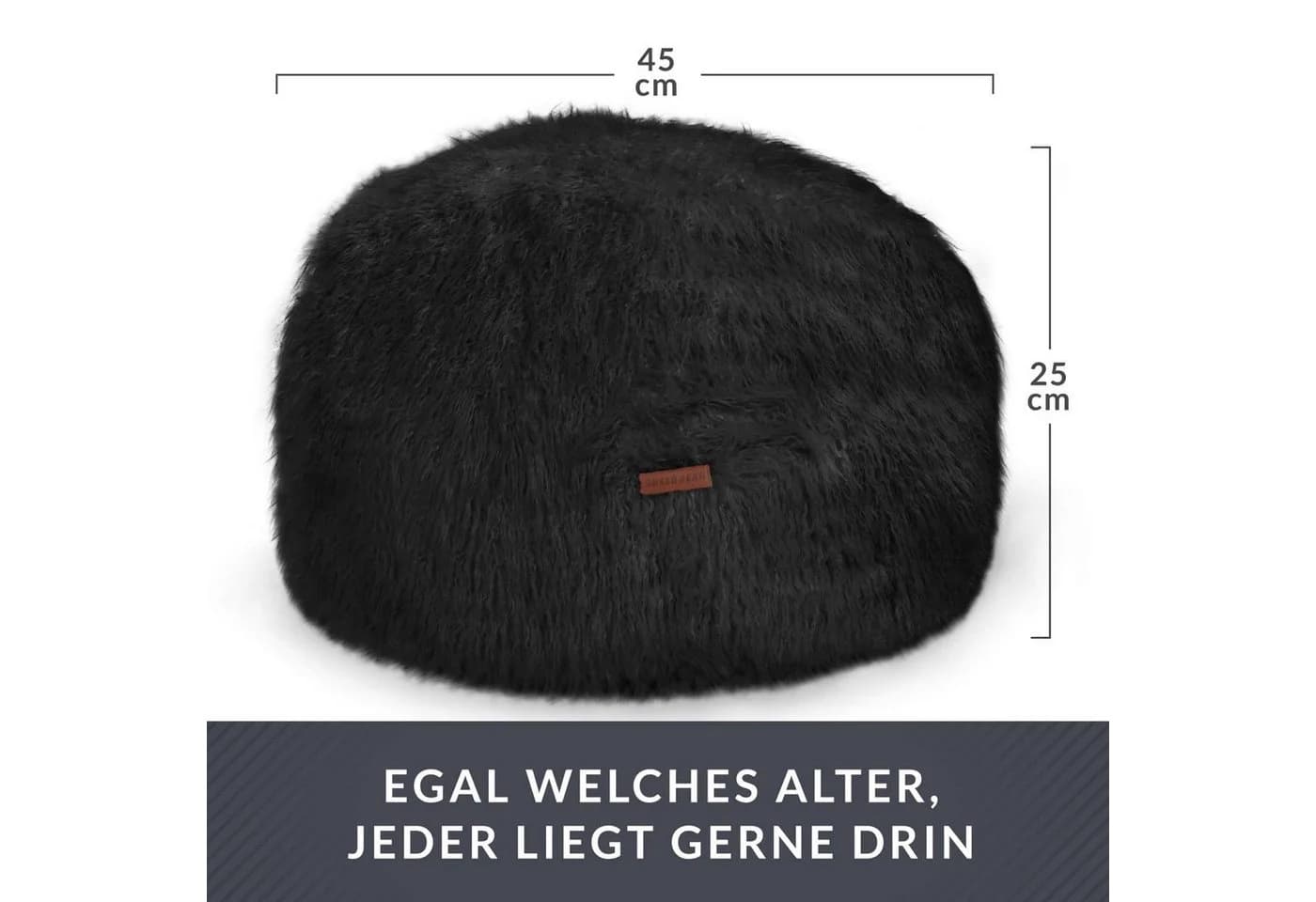 Green Bean Pouf Sitzsack-Hocker Fell-Optik Schwarz - Bild 4