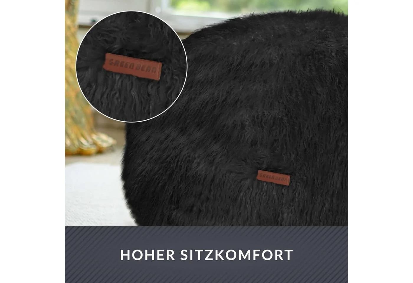 Green Bean Pouf Sitzsack-Hocker Fell-Optik Schwarz - Bild 5
