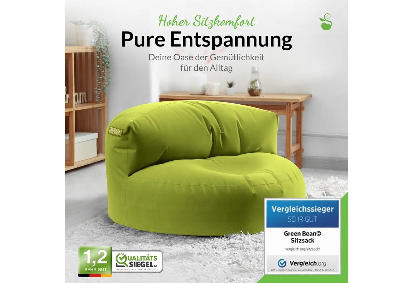 Green Bean Sitzsack Lounge mit Rückenlehne, wasserabweisend & abwaschbar