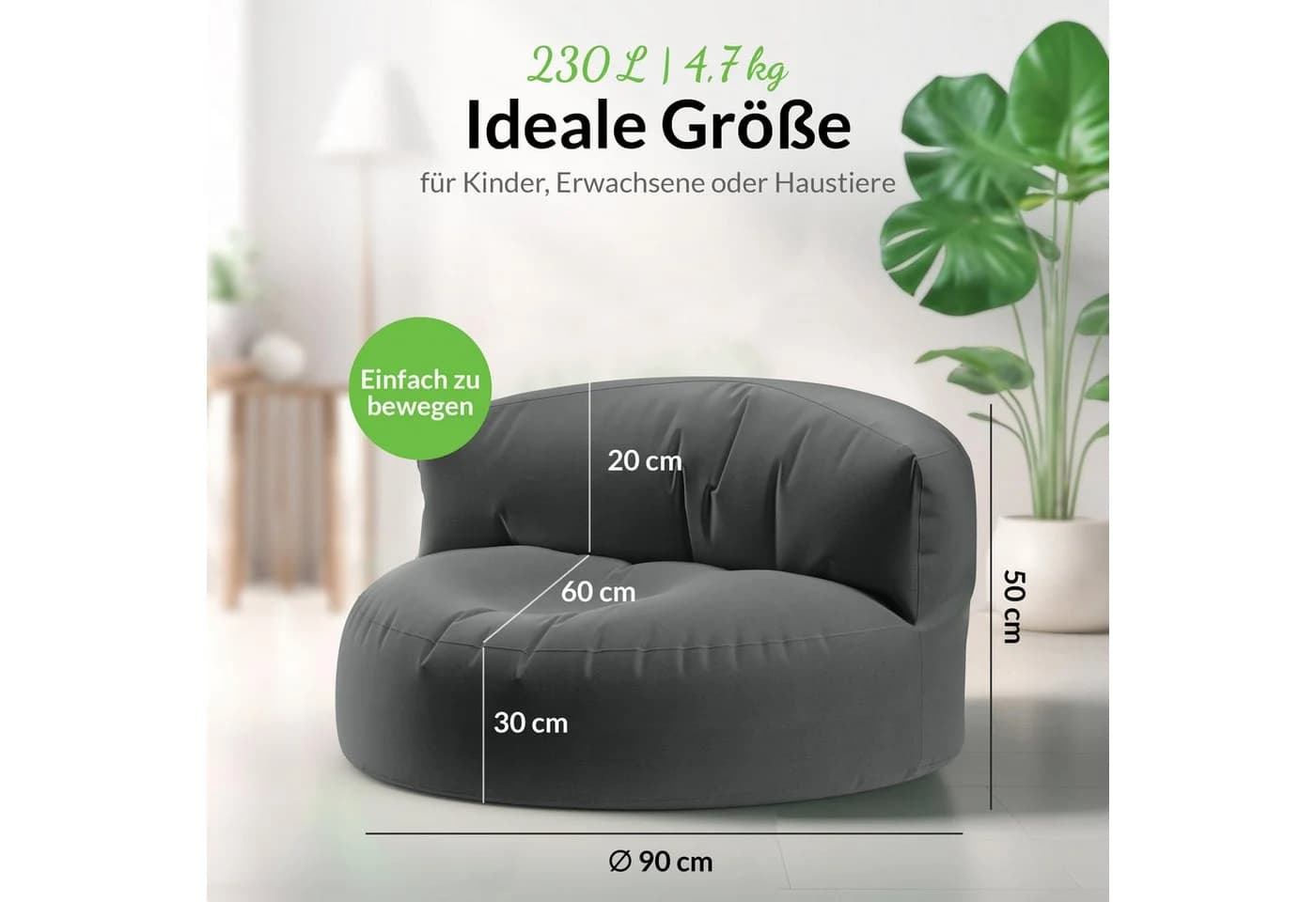 Green Bean Sitzsack Lounge mit Rückenlehne, wasserabweisender & abwaschbarer Bezug - Bild 3