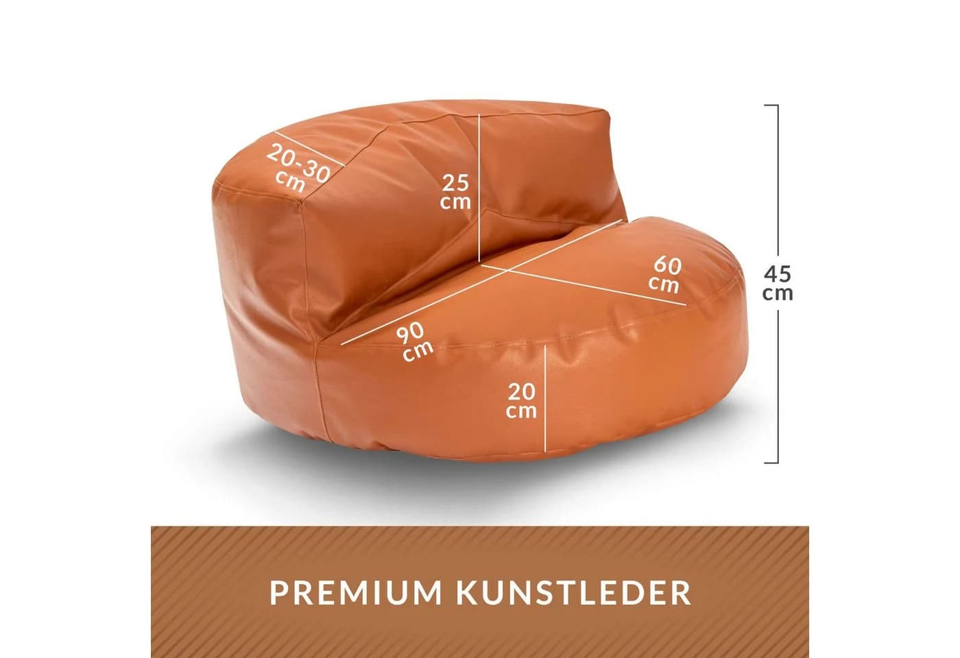Green Bean Sitzsack Lounge mit Rückenlehne Kunstleder Braun - Bild 4