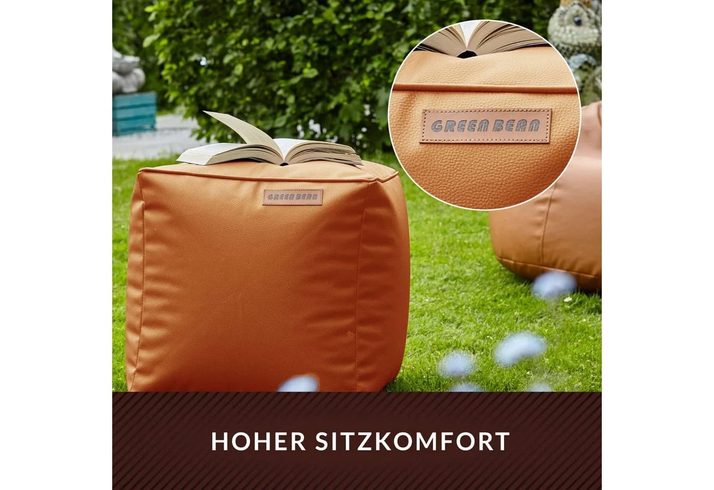 Green Bean Pouf Sitzsack-Hocker Kunstleder Cube - Bild 5