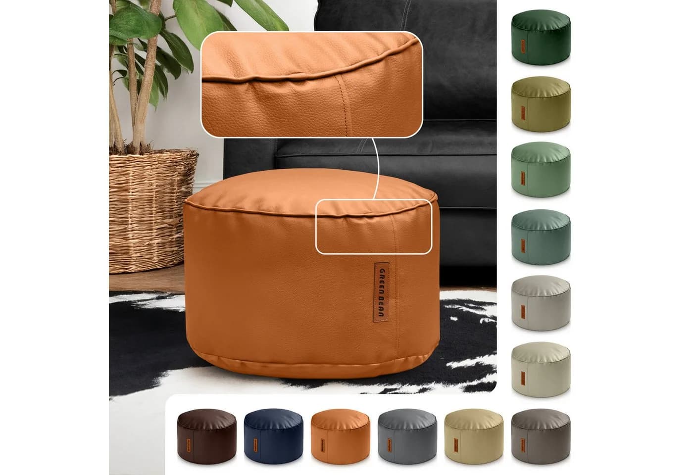 Green Bean Pouf Sitzsack-Hocker Kunstleder Stay rund