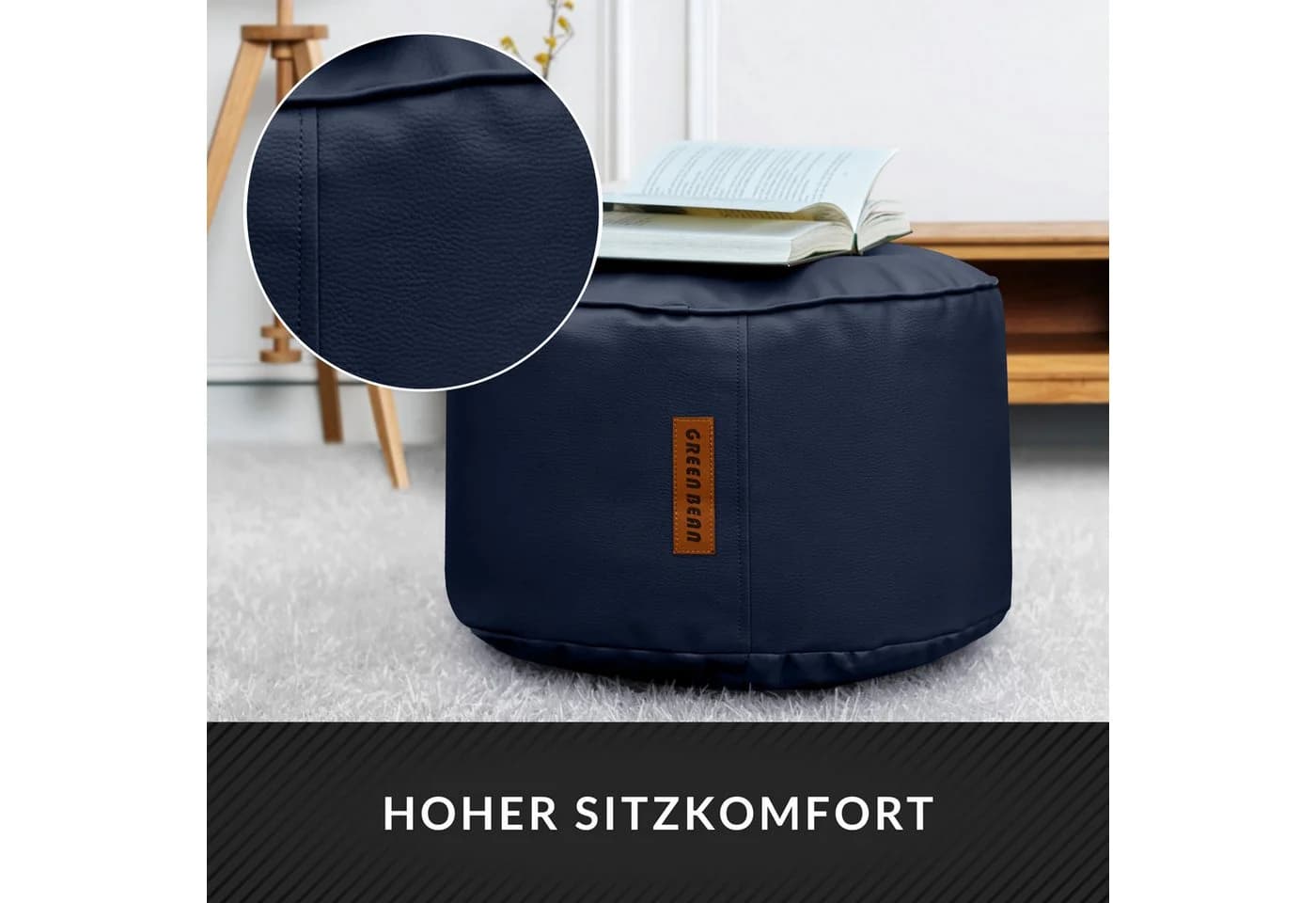 Green Bean Pouf Sitzsack-Hocker Kunstleder Stay rund Dunkelblau - Bild 5
