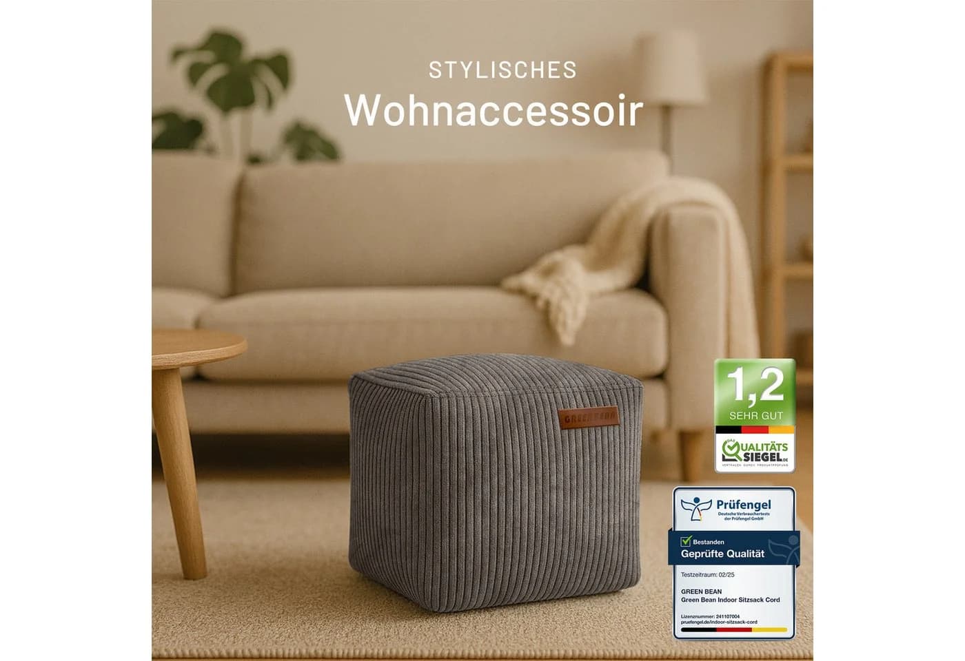 Green Bean Pouf Cube Cord Indoor Sitzhocker Sitzkissen Fußhocker Relax-Sessel - Bild 4