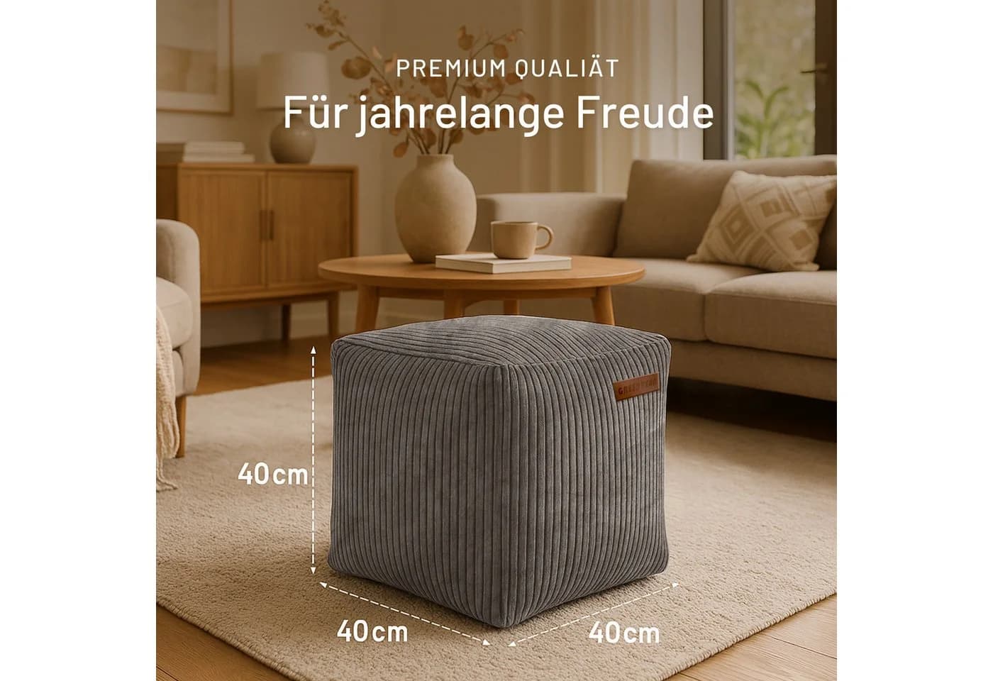Green Bean Pouf Cube Cord Indoor Sitzhocker Sitzkissen Fußhocker Relax-Sessel - Bild 5