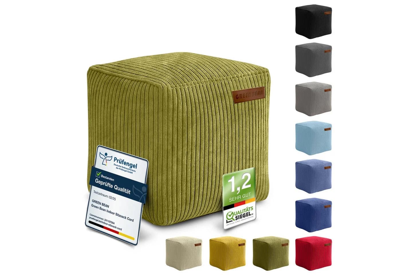 Green Bean Pouf Cube Cord Sitzhocker Sitzkissen Fußhocker Relax-Sessel Made in Germany