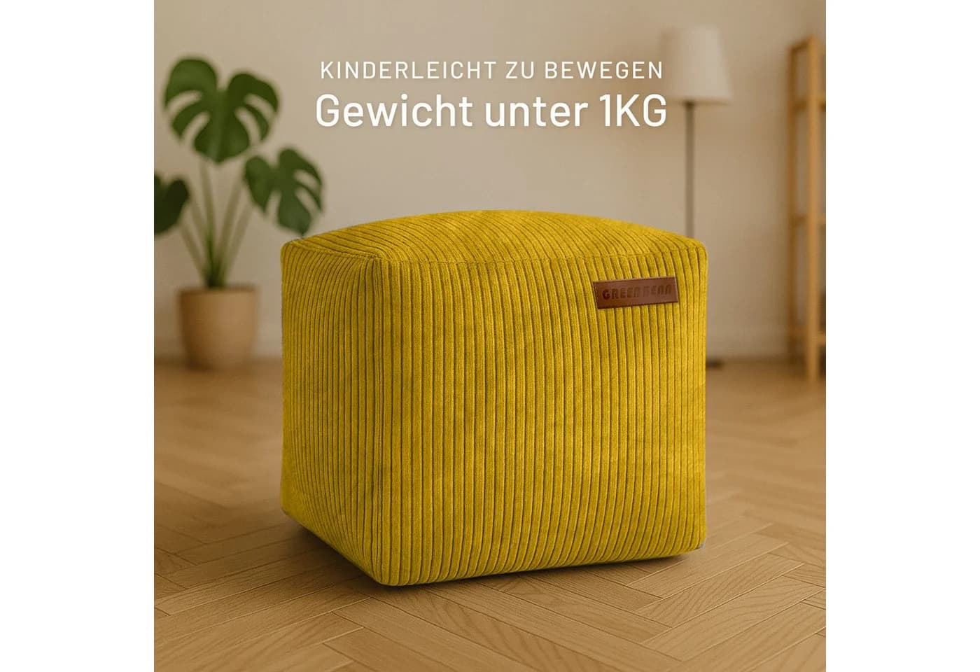Green Bean Pouf Cube Cord Sitzhocker Lederimitat 40x40 cm