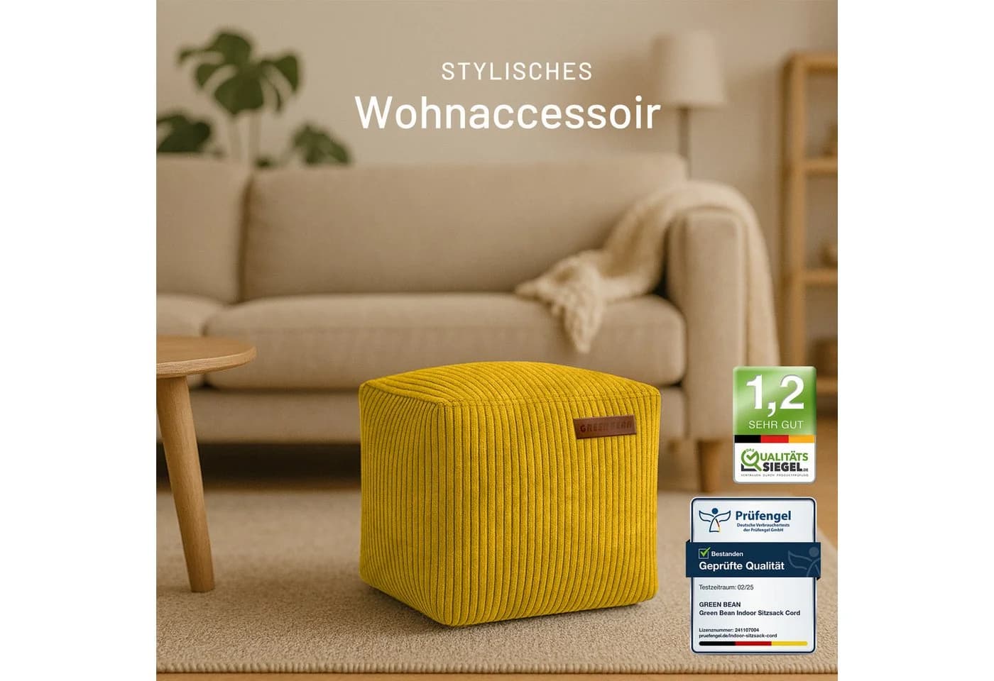 Green Bean Pouf Cube Cord Sitzhocker Lederimitat 40x40 cm - Bild 3