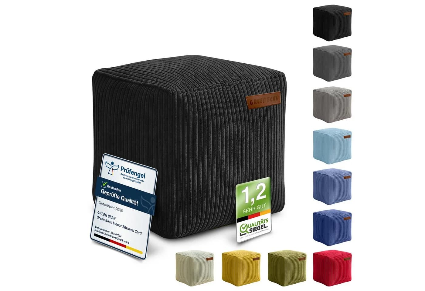 Green Bean Pouf Cube Cord Sitzhocker Schwarz Lederimitat