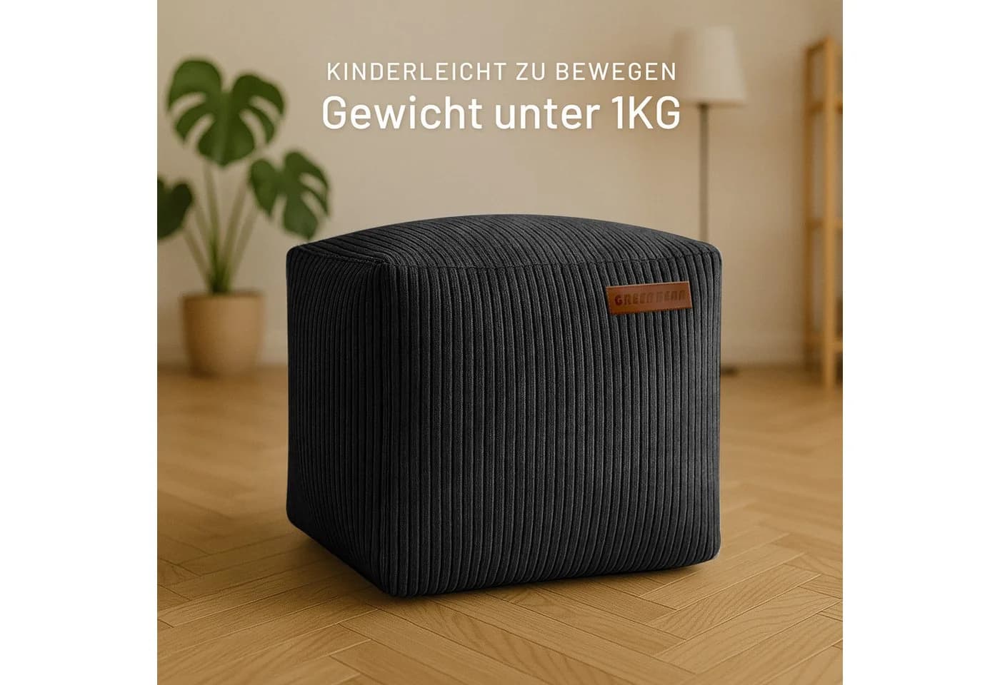 Green Bean Pouf Cube Cord Sitzhocker Schwarz Lederimitat - Bild 3