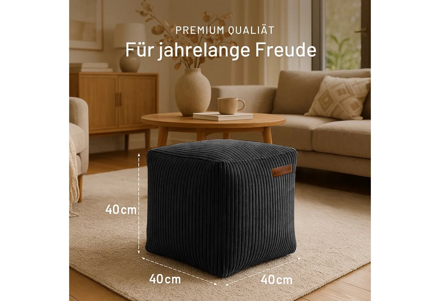 Green Bean Pouf Cube Cord Sitzhocker Schwarz Lederimitat - Bild 5