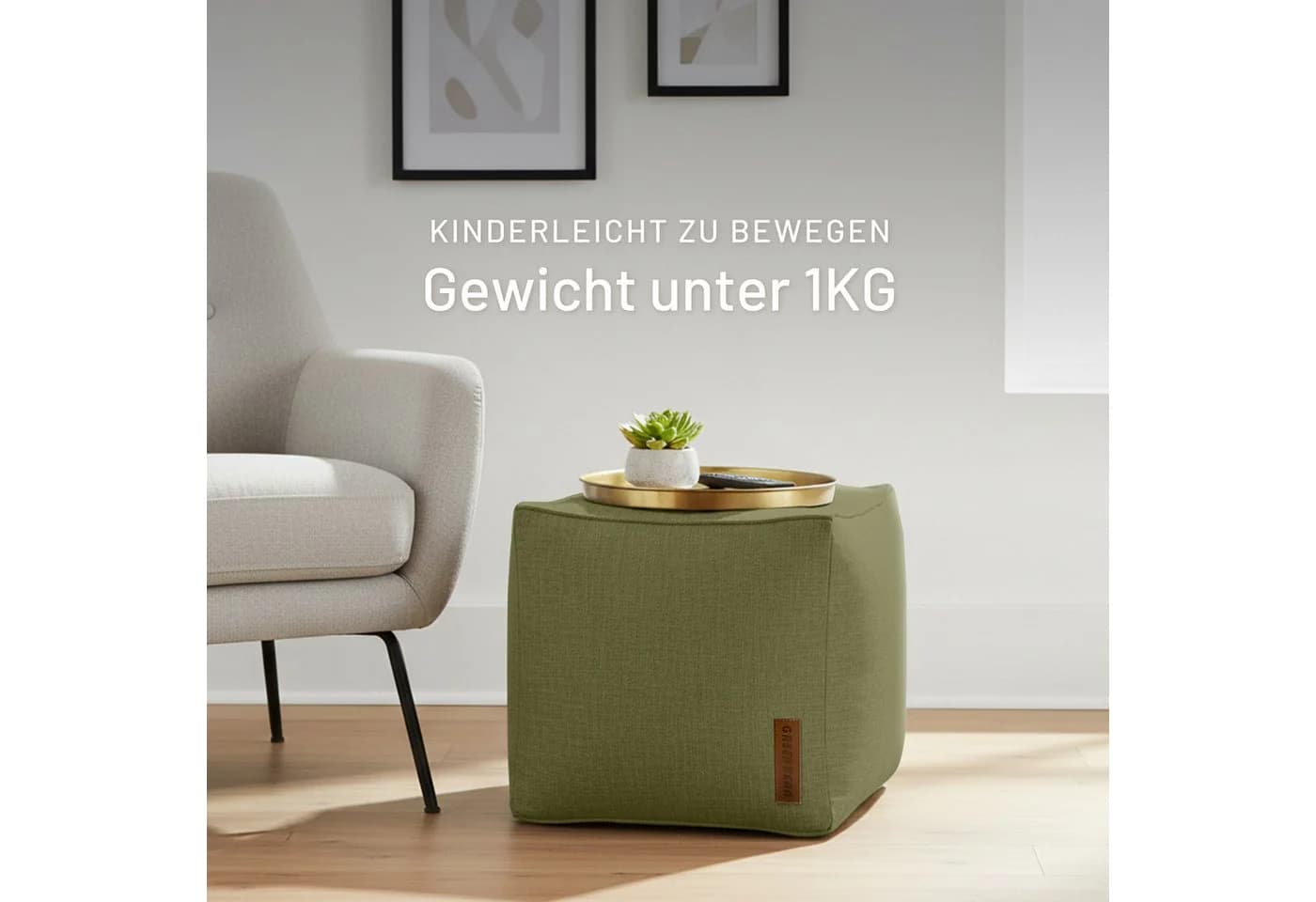 Green Bean Pouf Cube Linen Sitzhocker Fußhocker Relax-Sessel Made in Germany