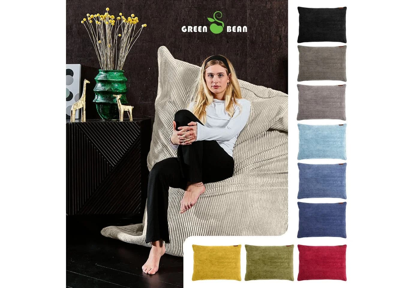 Green Bean Sitzsack XXL Cord Beige 370L EPS-Perlen