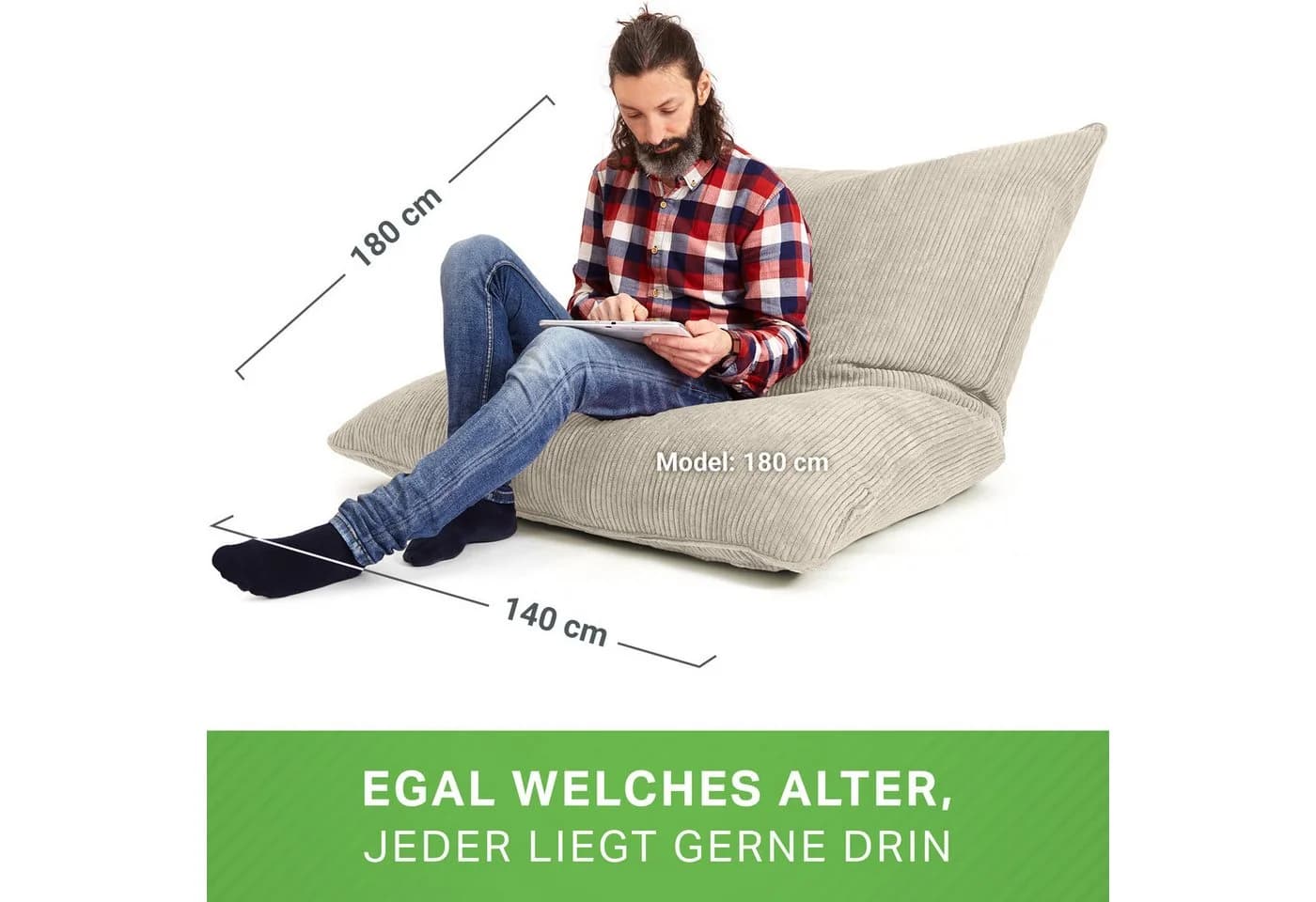 Green Bean Sitzsack XXL Cord Beige 370L EPS-Perlen - Bild 5