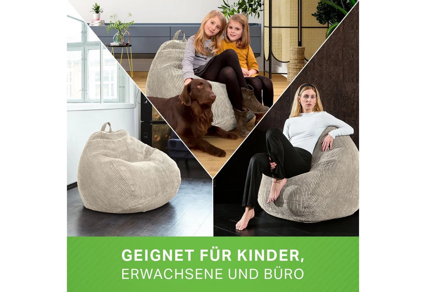 Green Bean Indoor Sitzsack Scoop Cord Beige - Bild 3