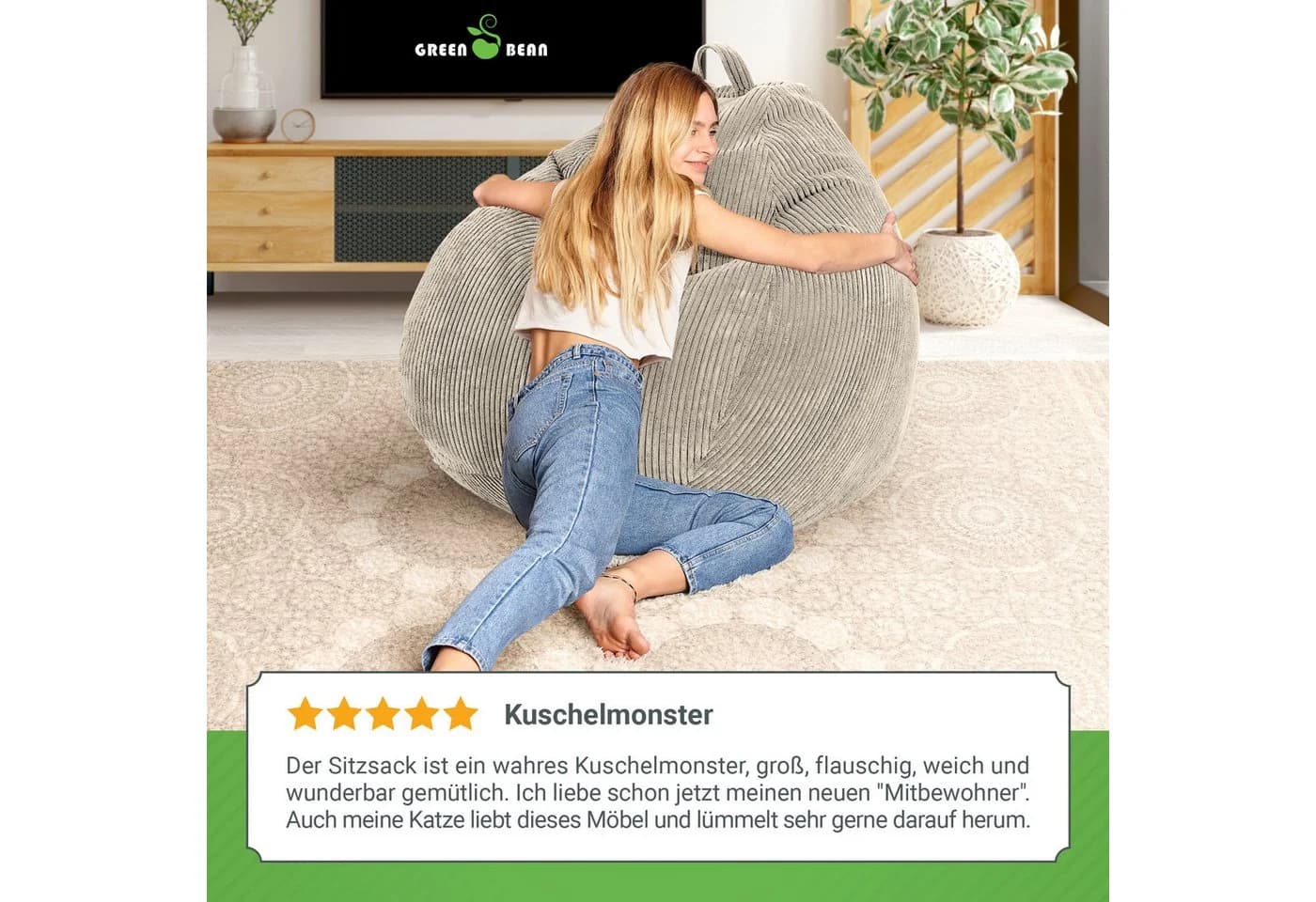 Green Bean Indoor Sitzsack Scoop Cord Beige - Bild 4