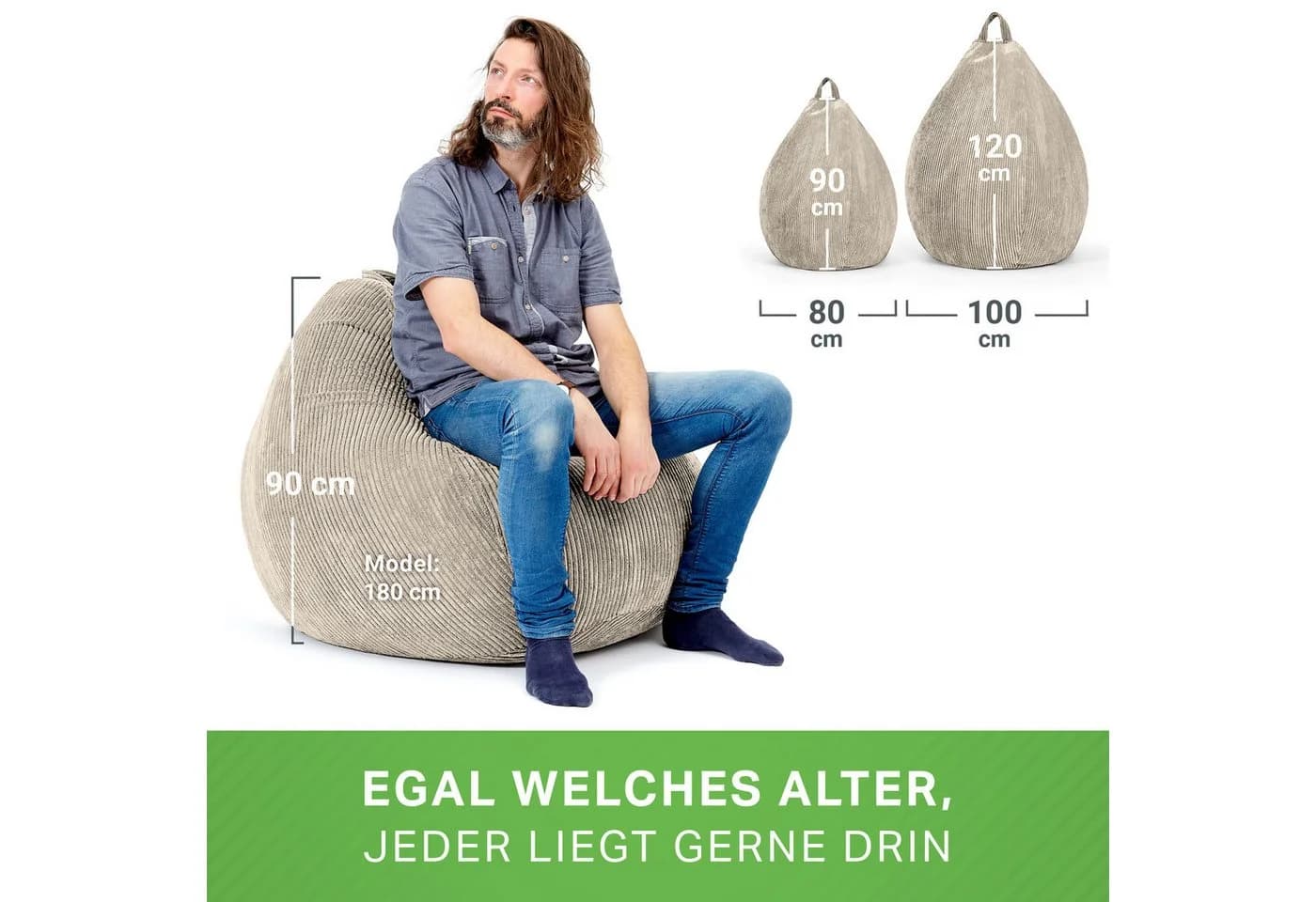 Green Bean Indoor Sitzsack Scoop Cord Beige - Bild 5