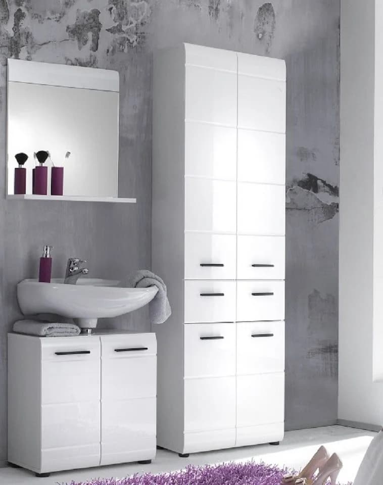 trendteam Hochschrank Skin Weiß Hochglanz Badschrank