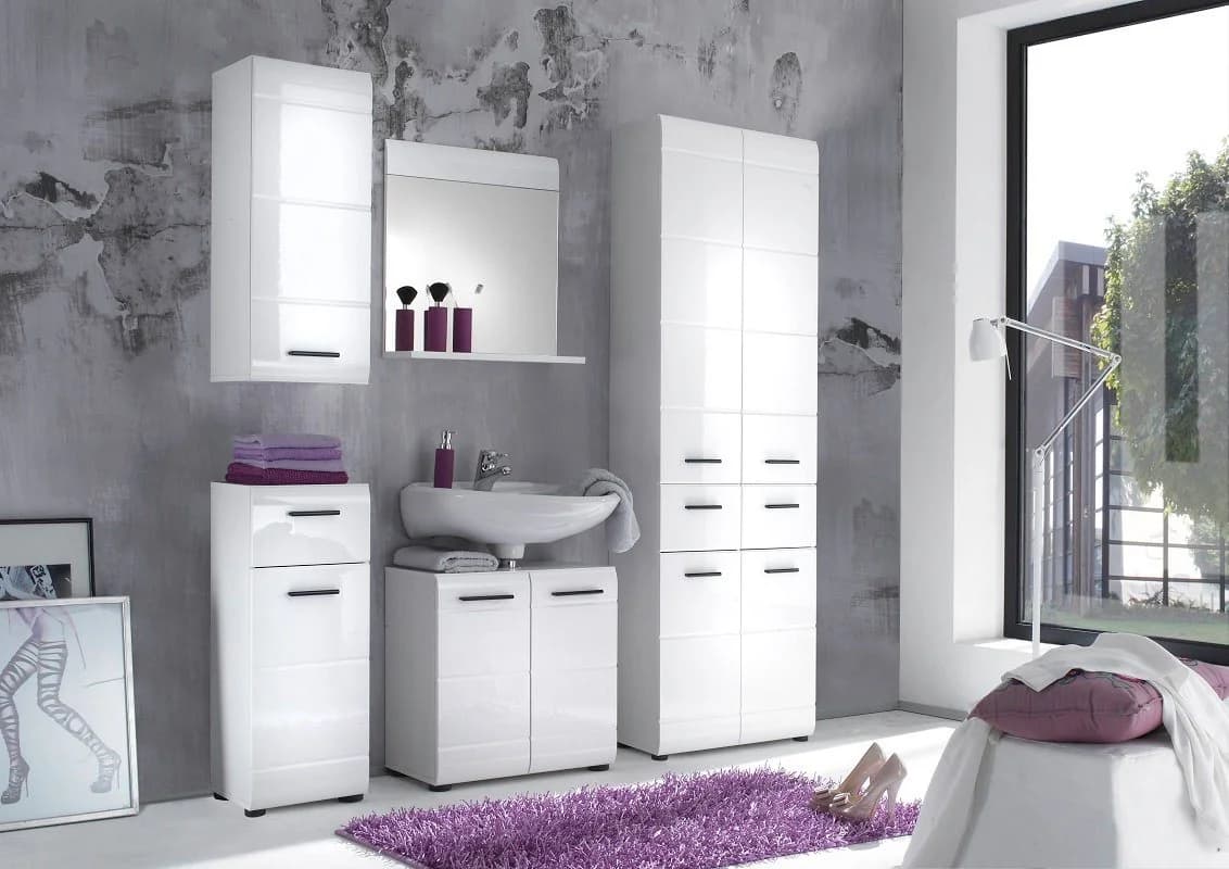 trendteam Hochschrank Skin Weiß Hochglanz Badschrank - Bild 3