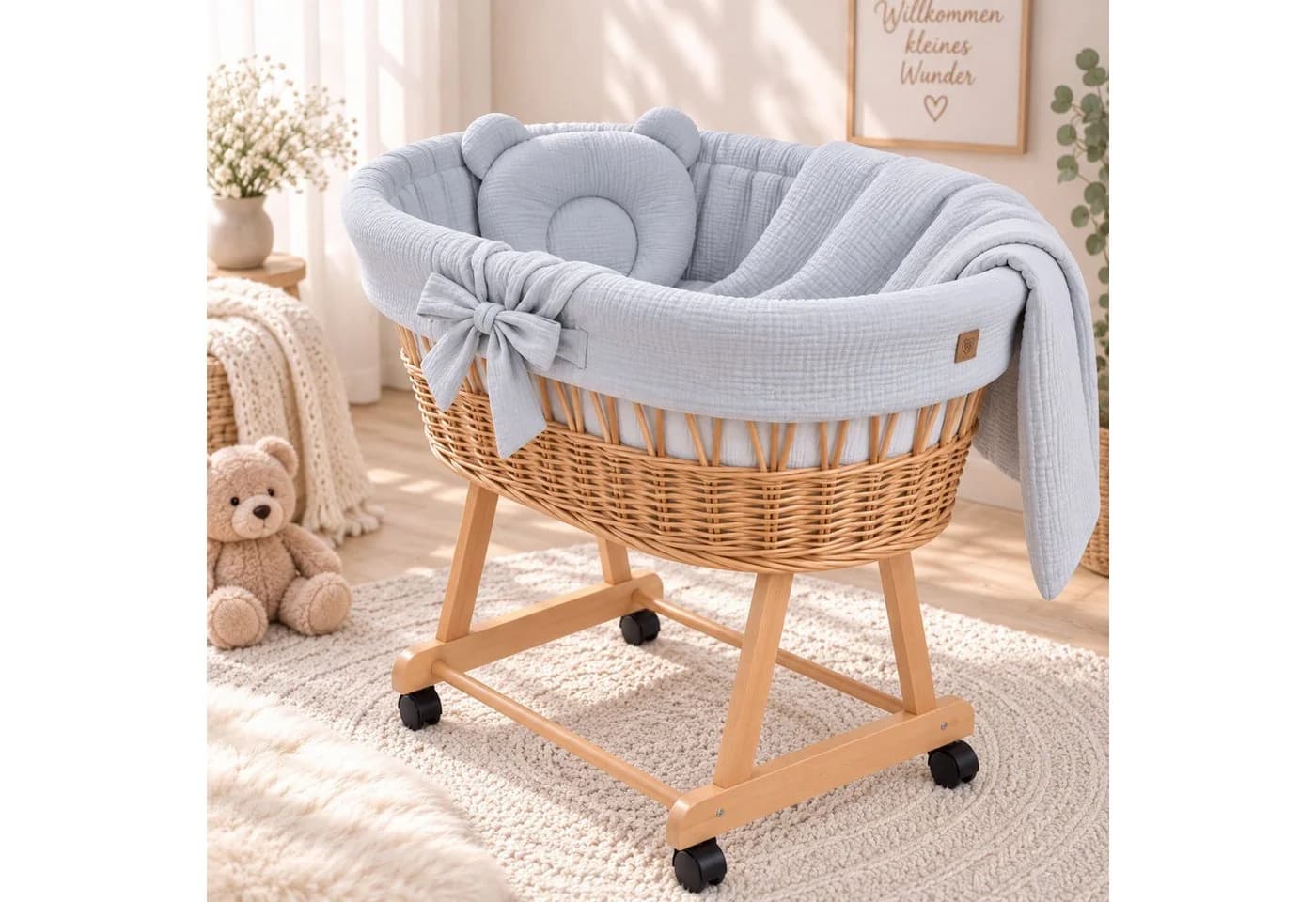 Babymajawelt Babybettwäsche Set 4tlg. Musselin Grau für Stubenwagen - Bild 5