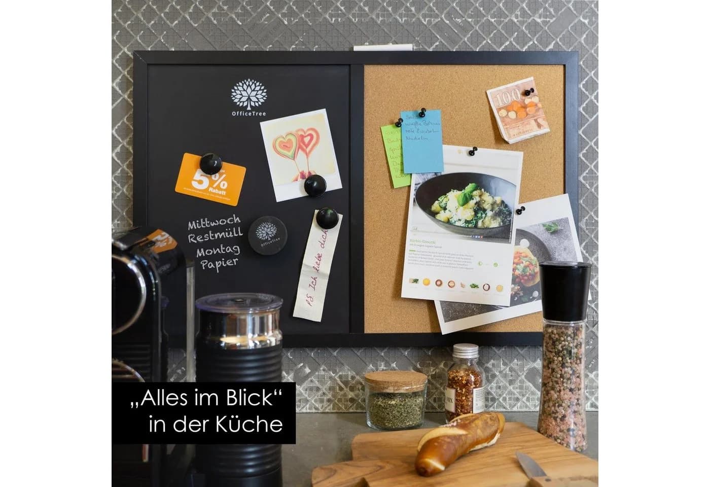 OfficeTree Kombitafel 3-in-1 Schwarz mit Zubehör