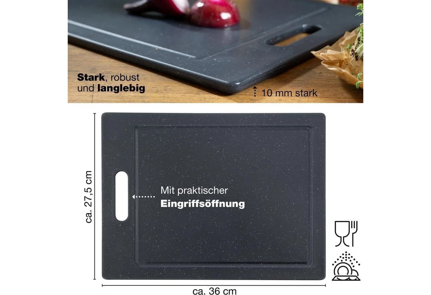 Moritz & Moritz Schneidebrett Granitoptik Schwarz Kunststoff