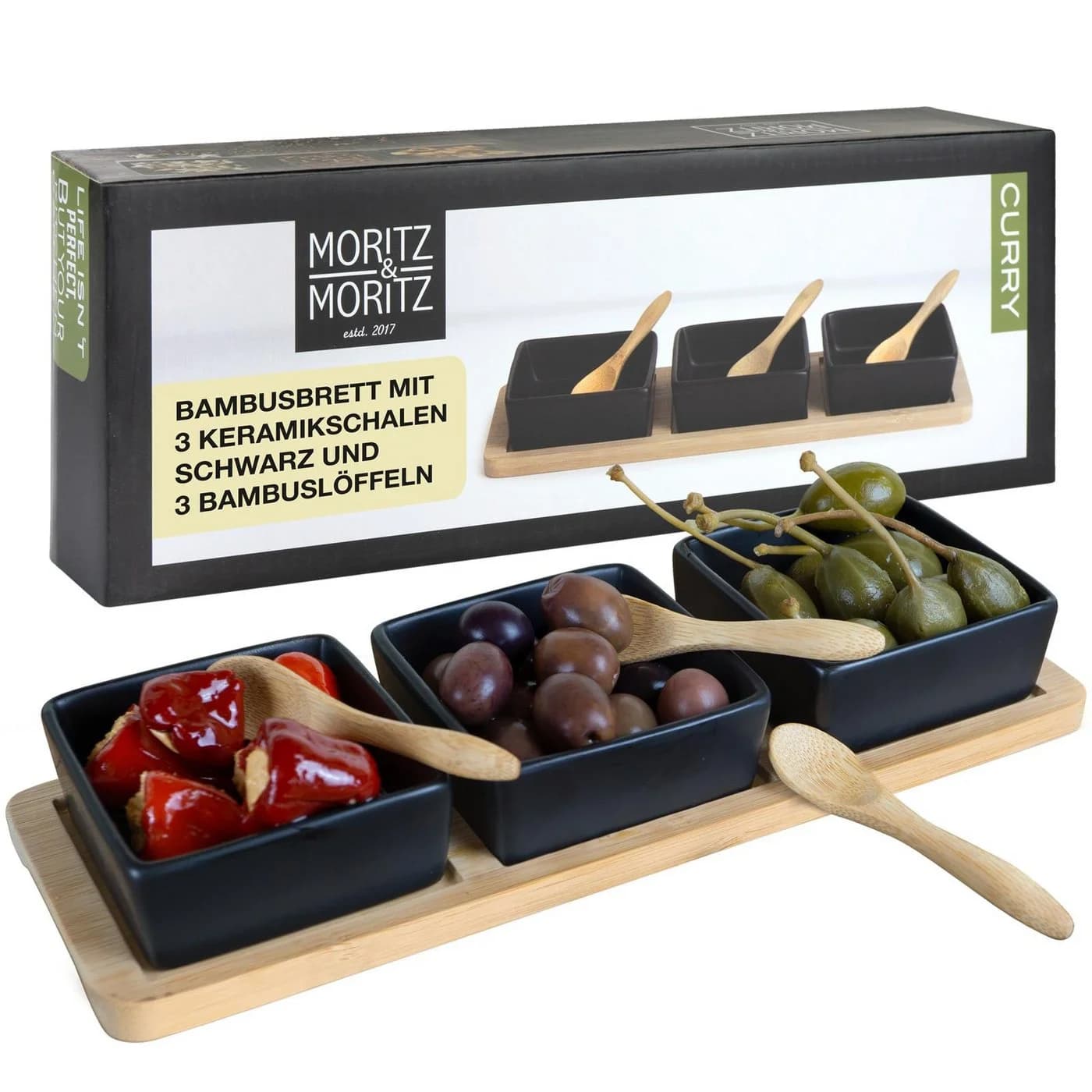 Moritz & Moritz Servierset Curry 7-tlg. Keramik Schiefer Bambus - Bild 2