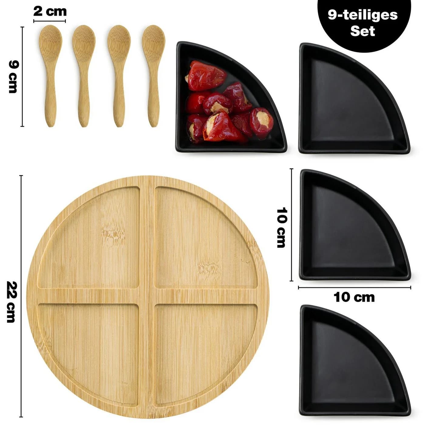 Moritz & Moritz Servierplatte Dipschalen Set 9-tlg. Keramik Schiefer Bambus