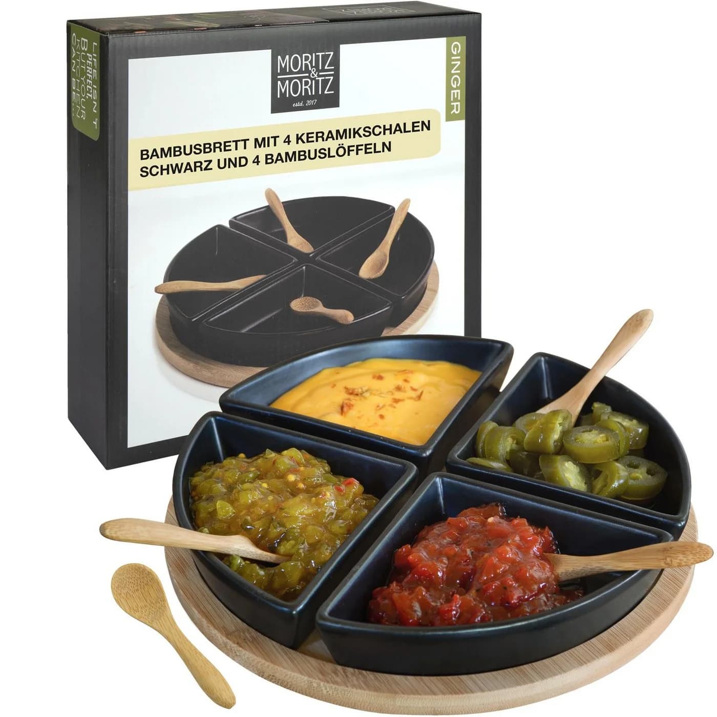 Moritz & Moritz Servierplatte Dipschalen Set 9-tlg. Keramik Schiefer Bambus - Bild 2