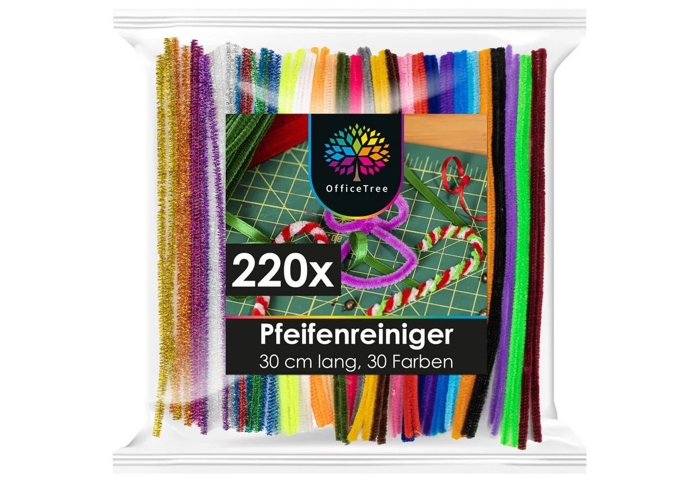 OfficeTree Basteldraht Bastel Pfeifenreiniger 220 Stück 30 Farben inkl. Glitzerdraht - Bild 2
