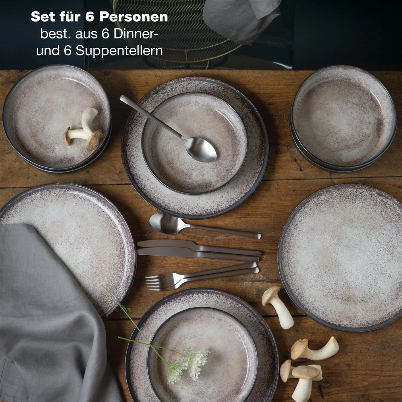 Moritz & Moritz Tafelservice 12-tlg. Beige Geschirr Set für 6 Personen