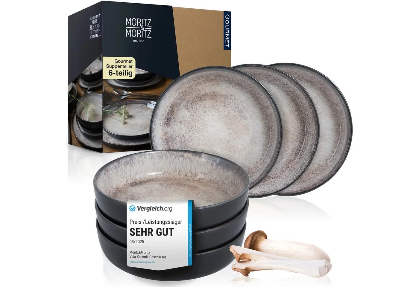 Moritz & Moritz Geschirr-Set VIDA Suppenteller Beige 6-tlg. Porzellan - Bild 2