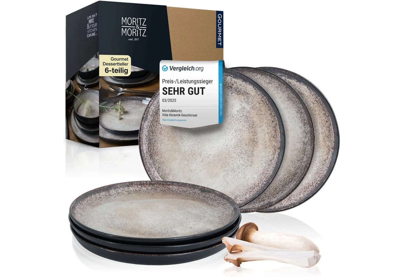 Moritz & Moritz Geschirr-Set VIDA Dessertteller Beige 6-tlg. Porzellan - Bild 2