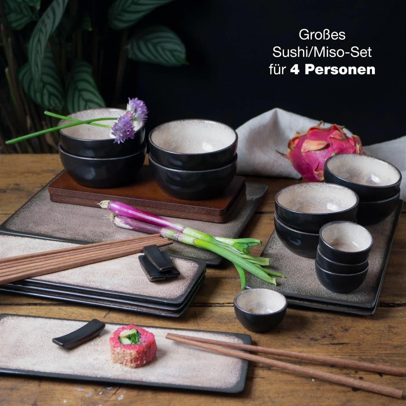 Moritz & Moritz Sushi Set 29-tlg. Beige/Grau Porzellan Bambus
