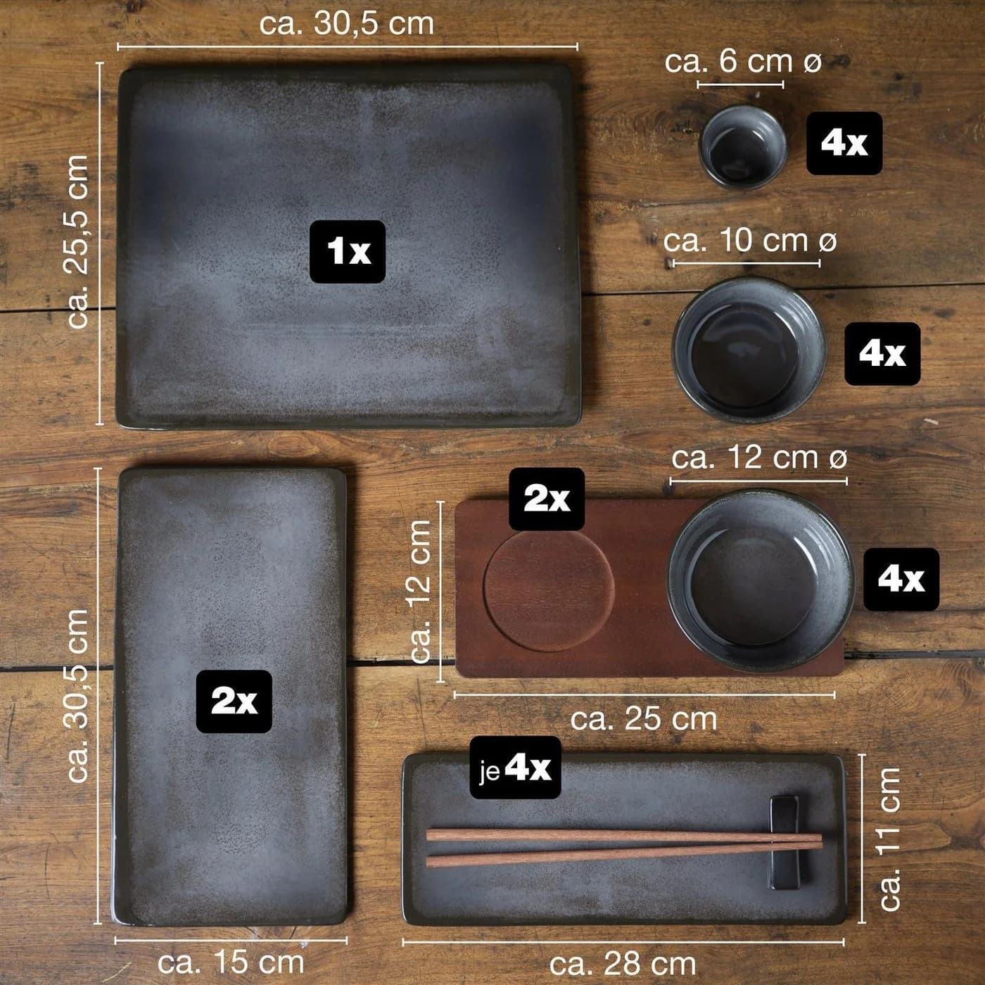 Moritz & Moritz Sushi Set 29-tlg. Anthrazit Grau Bambus - Bild 5