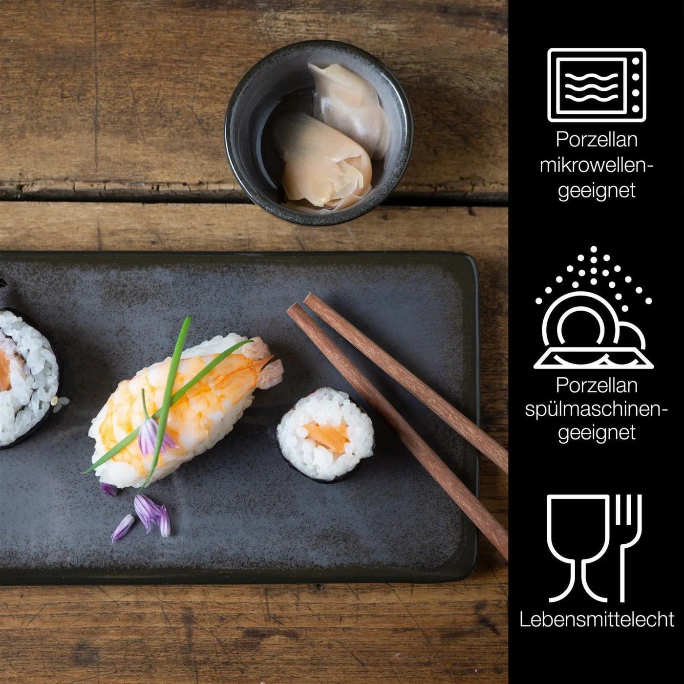 Moritz & Moritz Sushi Set VIDA 10-tlg. Anthrazit Grau Porzellan Sandelholz - Bild 3