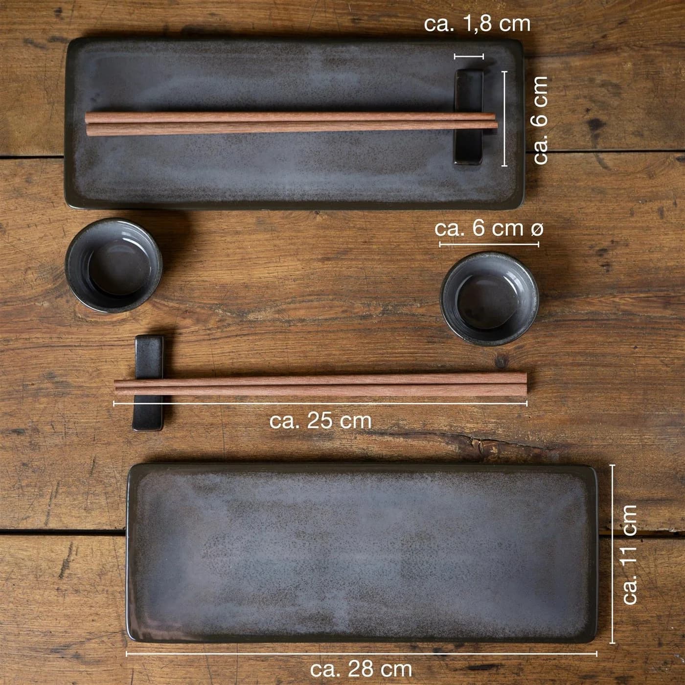 Moritz & Moritz Sushi Set VIDA 10-tlg. Anthrazit Grau Porzellan Sandelholz - Bild 4