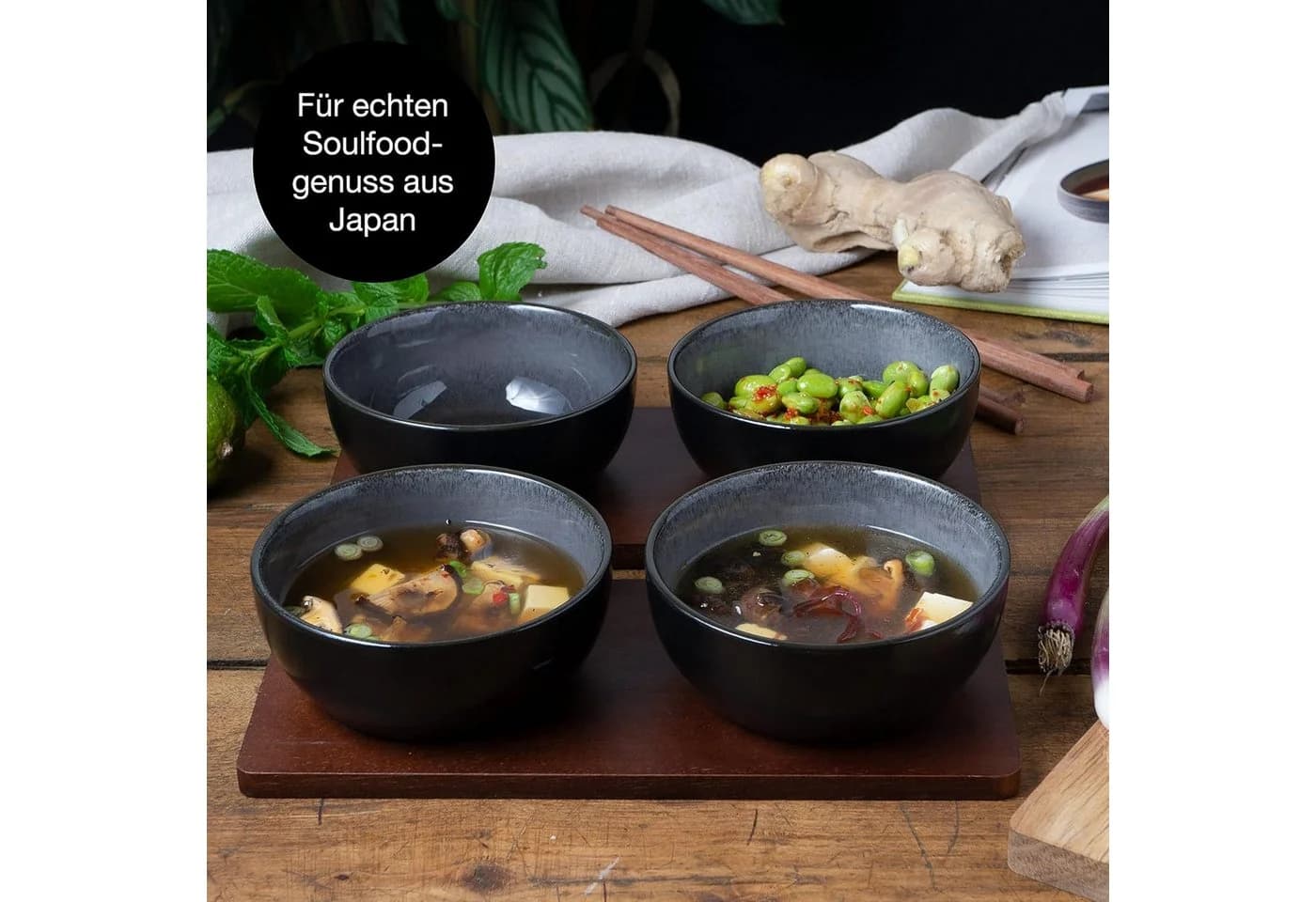 Moritz & Moritz Miso Schalen Set 4-teilig Anthrazit Porzellan - Bild 3