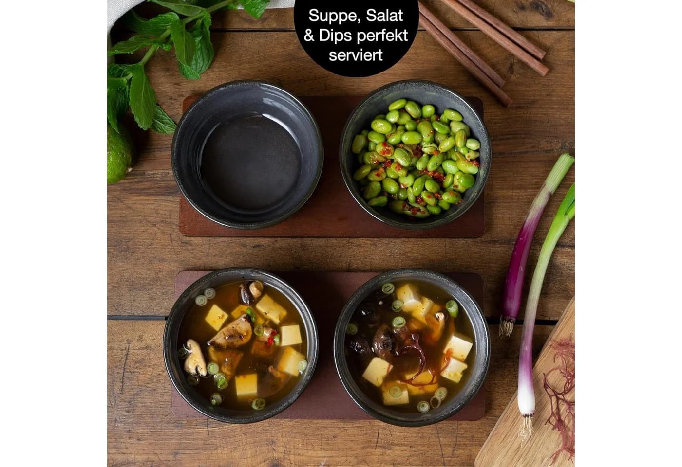 Moritz & Moritz Miso Schalen Set 4-teilig Anthrazit Porzellan - Bild 5