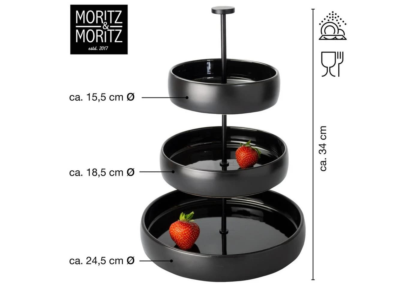 Moritz & Moritz Etagere Schwarz 3-stöckig Steingut