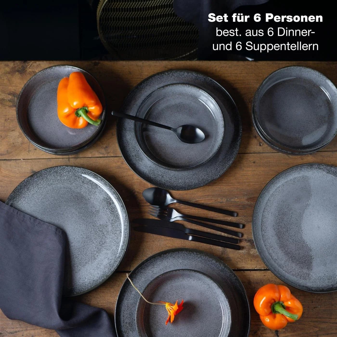 Moritz & Moritz Tafelservice 12-tlg. Anthrazit Geschirr Set