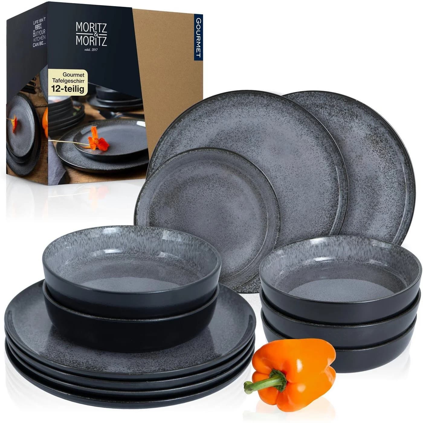Moritz & Moritz Tafelservice 12-tlg. Anthrazit Geschirr Set - Bild 2