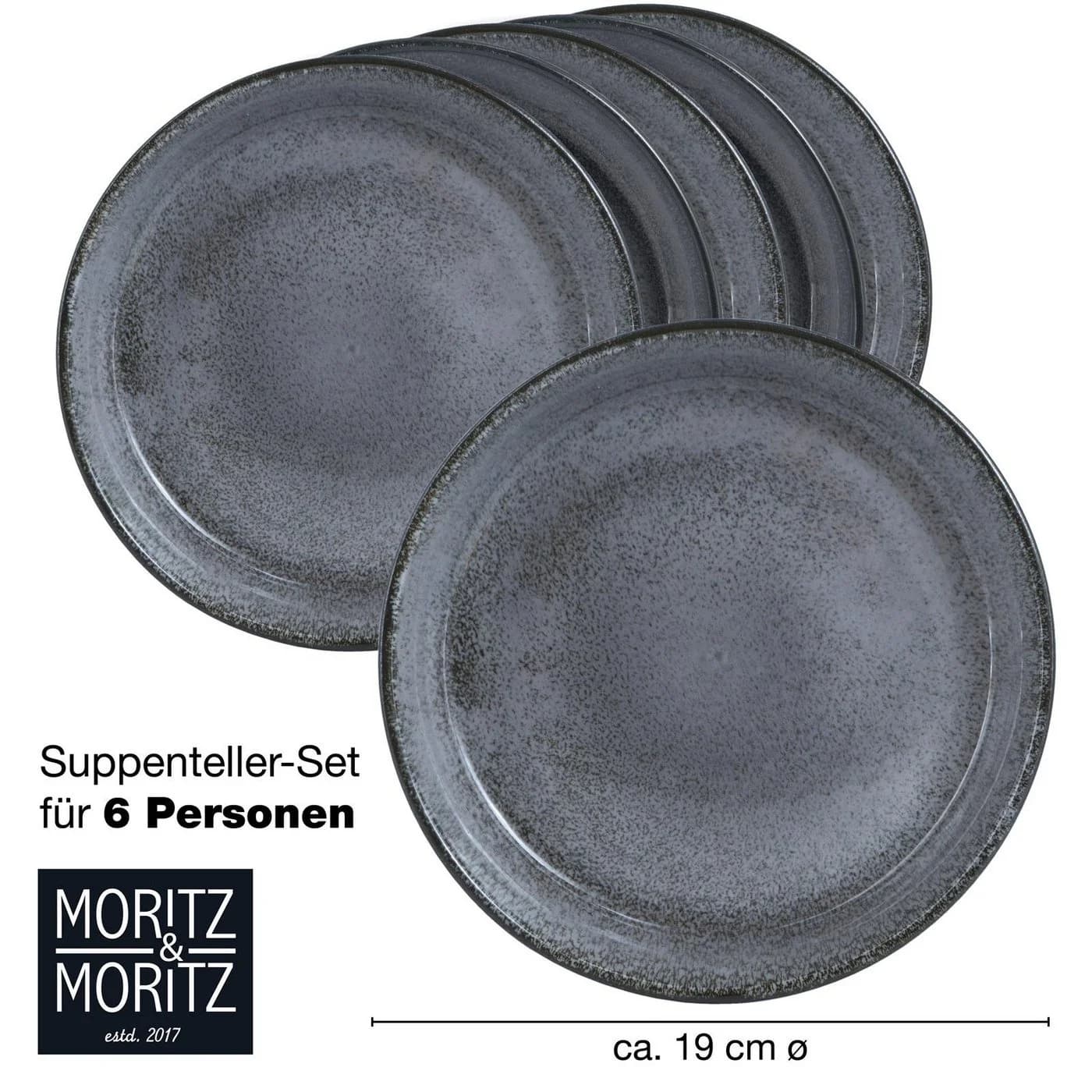 Moritz & Moritz Suppenteller 6-tlg. Anthrazit Porzellan - Bild 5