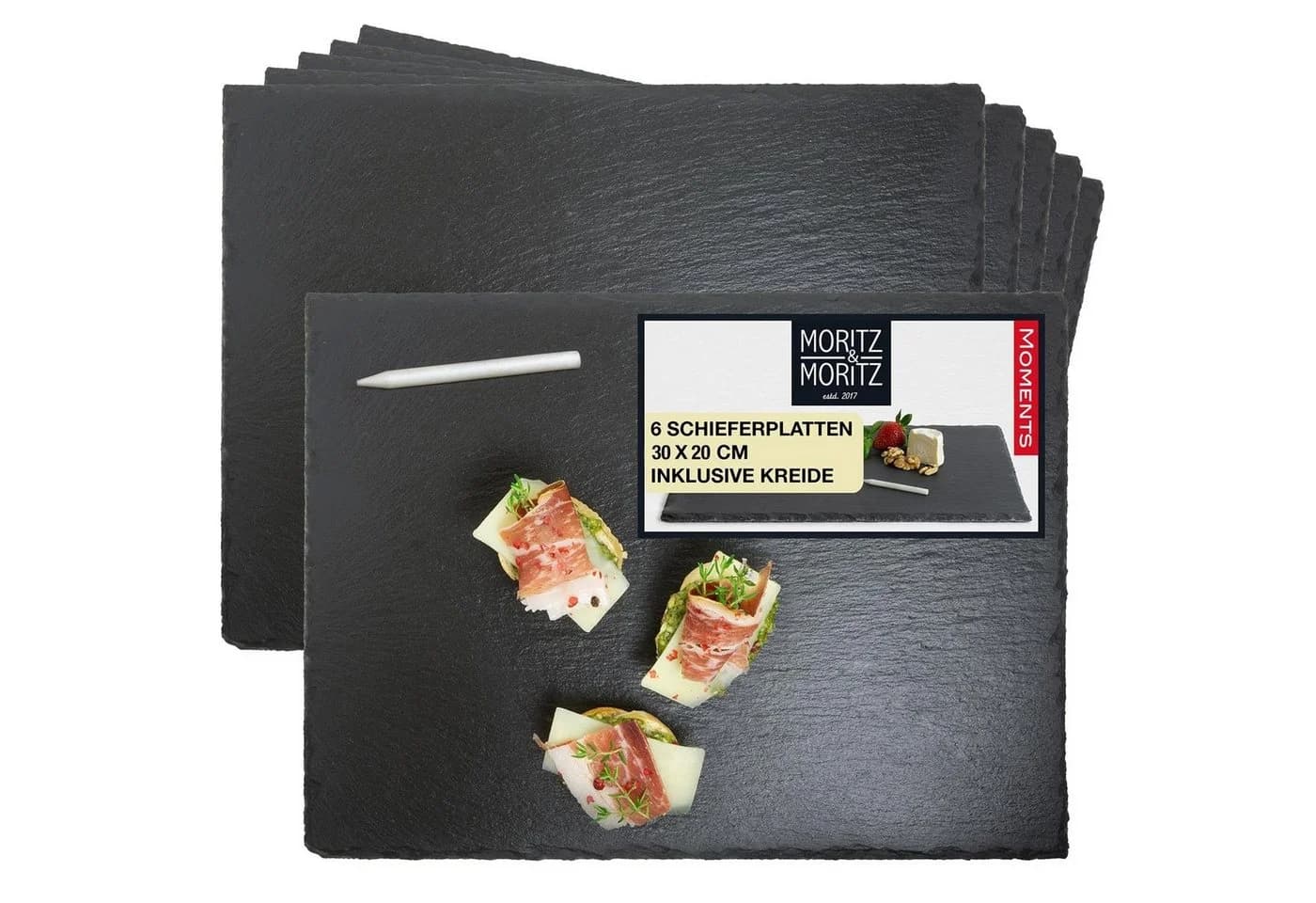 Moritz & Moritz Servierplatte Schiefer 6er Set 20x30 cm mit Kreidestift - Bild 2
